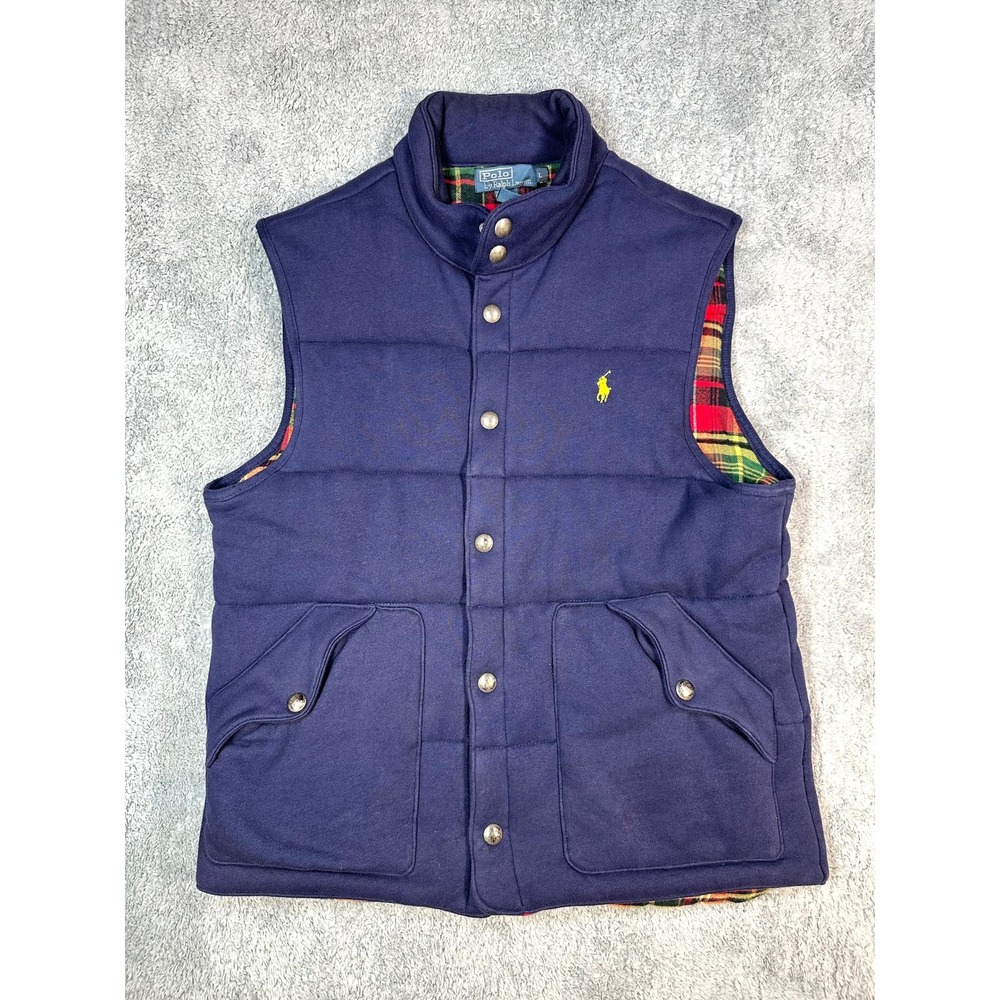 Polo Ralph Lauren Mens L Quilted Knit Puffer Vest Gorpcore preppy plaid